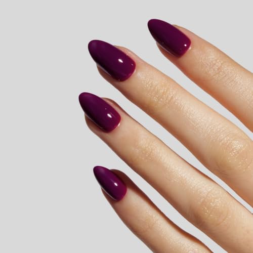 LAMIMOSA 32Pcs Press on Nails Short Almond, Purple Fake Nails, GRAPE - color: GRAPE