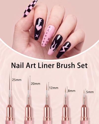 6 Nail Art Brushes with Dotting Tools and 5 Liner Brushes for Nails Detail - color: APink