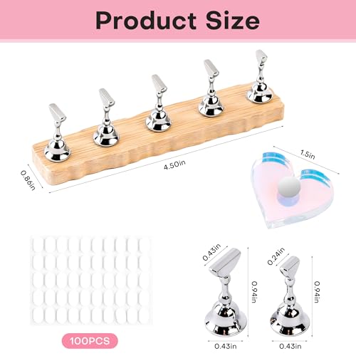 Nail Stand for Press On Nail Holder for Painting Nails, Magnetic Fake Nail Stands Tips, Heart Shape Nail Holder with Double-sided Tape Practice Nail Art Tools（Wood B） - color: Wood B
