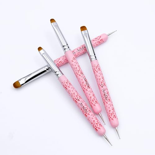 4Pcs Acrylic French Manicure Brushes & Dotting Pens, Pink - color: pink
