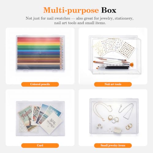 PEACECOLOR 50 Pcs Nail Swatch Sticks with Ring, Nail Color Swatches Display Kit with 60 Blank Number Sticker & Protective Container Box - Clear Fan-Shaped Swatch for Nail Art Practice Home and Salon - color: 50pcs nail swatch sticks