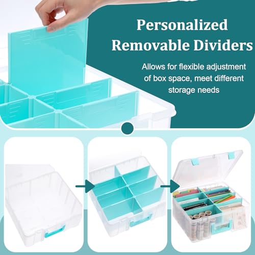 BTSKY Clear Plastic Dividing Storage Box with 8 Deep Compartment Sewing Box - size: 15.1x13.9x6.1 Inches-Clear