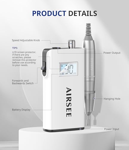 AIRSEE Rechargeable 30000RPM Electric Nail Drill,Salon Home Use,E8 White - color: E8 White