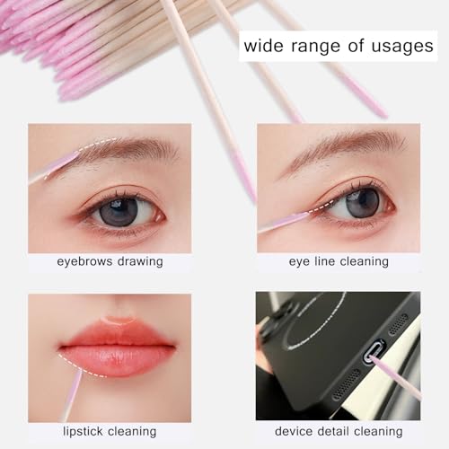 200pcs Pointed Tip Cotton Swabs with Wooden Sticks - color: Pink