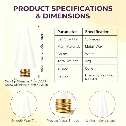 18 Pcs Wax Replacement Head Tips,Nail Rhinestone Picker (White) - color: White