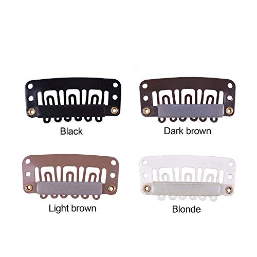 24 pcs/lot 32mm 6-Teeth with Rubber U-Shape Snap Clips Metal Wig Hair Extension Clips for Hair Extension Hairpiece (3.2cm Black) - color: Black, style: 32mm 24pcs U-shape