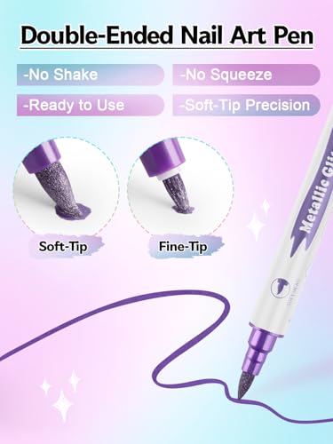 10 Color Metal Giltter 3D Nail Art Pens Set Kalolary Double-ended - color: G