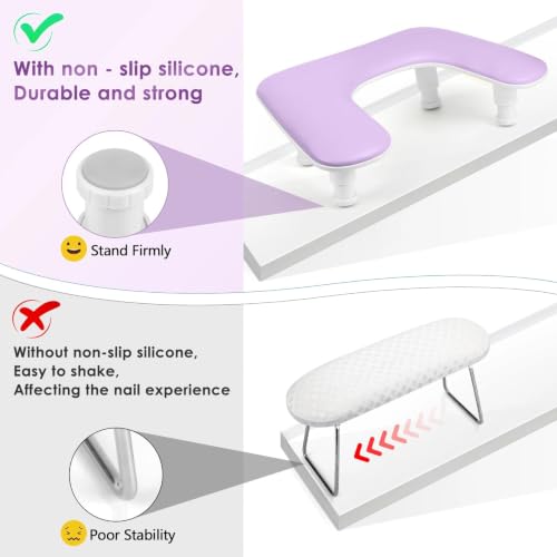 Manicure Arm Rest for Nails Tech: U-shaped Adjustable Nail Armrest - Purple PU Leather Hand Stand Rest for Manicurists - color: Purple-U2