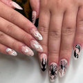 Halloween Press On Nails, Almond Spider Ghost Web Design, Black Nude - color: style 13