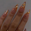 MISUD Press on Nails - Long Stiletto Glue on Nails with Orange Ombre, Acrylic Bling Glitter Rhinestone Design 24 pcs - color: 06122Orange