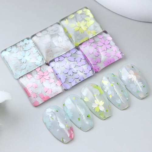 12 Colors Flowers Nail Art Glitter Sequins Cherry Blossoms Nails Accessories 3D Holographic Petal Nail Glitter Flakes Design Acrylic Nail Art Supplies for Women Girls Summer Nail Decoration - color: 12 colors