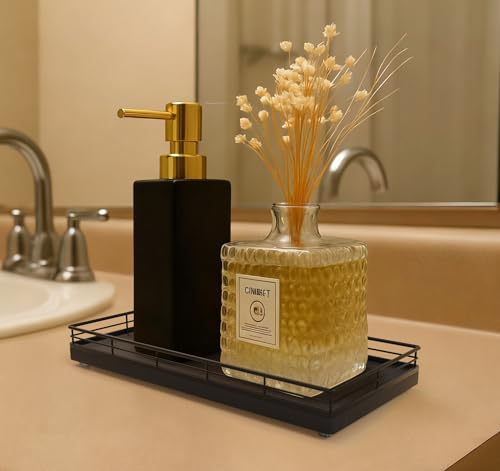 Bathroom Vanity Tray for Countertop, 12" x 6" Oak Wood Toilet Tank Tray - color: Black, size: 12" x 6" x 1.5"
