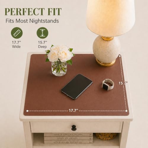 Leather Nightstand Mat for Bedside Table, Waterproof Vanity Desk and Nail Table Mat, Non-Slip Dresser Top Cover for Makeup, Perfume and Daily Essentials (Brown, 17.7"*15.7") - color: Brown, size: 17.7" x 15.7"