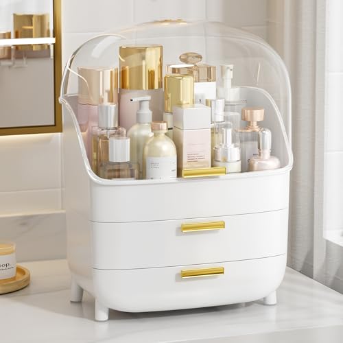 Vtopmart 3-Tier Skincare Makeup Organizer with Drawer and LId, White - color: White, size: With Lid