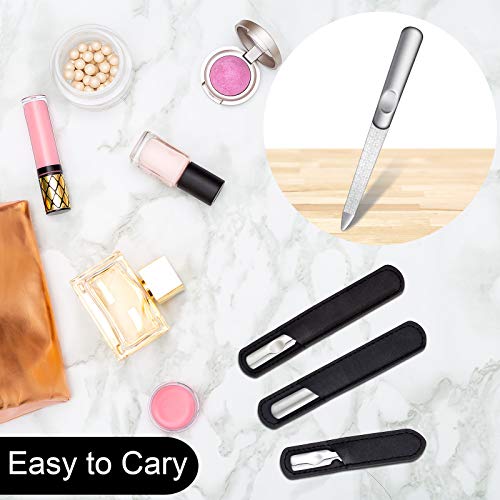 3 Pcs Stainless Steel Nail File Kit with Leather Case, Double Sided, Black - color: Black