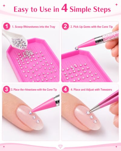 14Pcs Rhinestone Picker Tool 3 Bedazzling Pen, 6 Wax Tips&2 Tweezer - color: White pink