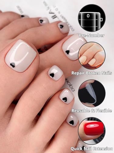 TOROKOM Poly Gel Nail Forms for Toes, Long Square Dual Forms, Toe Pedi Nail Extension Reusable Toe Nail Tips Mold, 120Pcs, 12 Sizes