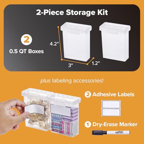Bostitch Konnect Storage Containers with Lids, Office Organizer, Clear Plastic Box, Stackable for Crayons, Q-tips, Office Supplies, Labels, 0.5 Qt, 2 Pack - size: 0.5 Qt 2 Pack