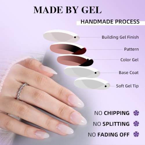 Milky White Press On Nails, Short Almond, Glossy Skin Tone Glue On Nails - color: B5-Light Nude