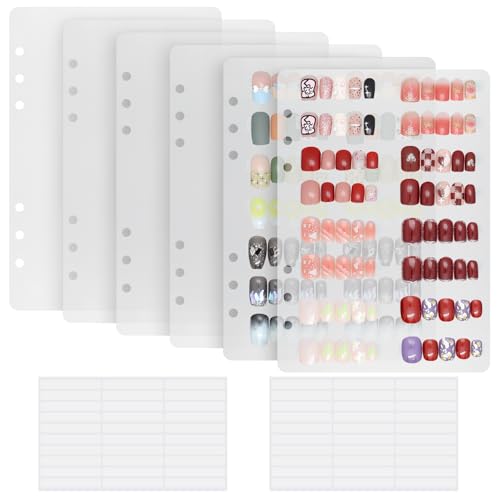 KEIFIN 6 Pcs Press On Nail Book Display Organizer Binder A5 Inserts, Clear - color: CLEAR