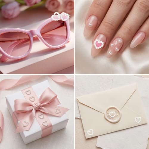 500 Pcs Pearl Heart Table Scatter Confetti, Faux Pearl Heart Bead Charms for Nail Art Manicure, Wedding Table Scatter, Cake Decor and Gift Wrapping DIY Crafts