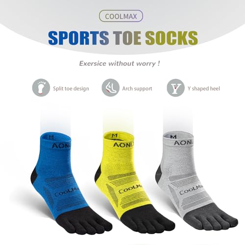 Toe Socks Cool-max Running Socks for Men Women 3 Pairs Athletic Breathable Five Finger Socks - color: E4840-multicolor-3pcs, size: Small