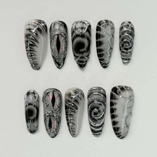 Halloween Press On Nails Medium Almond With Eye Goth Fake Nails - color: Halloween nails-13