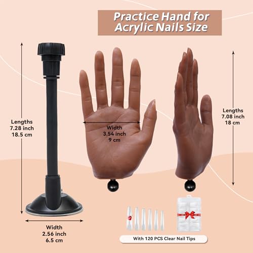 Realistic Silicone Practice Hand for Acrylic Nails, Flex Fingers - color: Suction Cup Stand Color 5 Mount Prominent Bone Contours