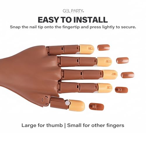 GELPARTY 200 Brown Nail Tips for Practice Hand, Replacement Training Tips