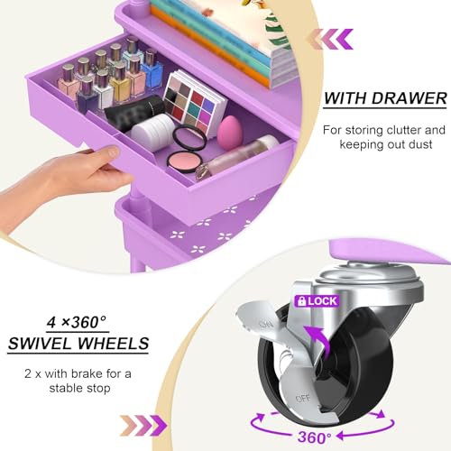 Goovilla 3 Tier Rolling Utility Cart Organizer with Removable Drawer,Purple - size: 3 Tier, style: Purple