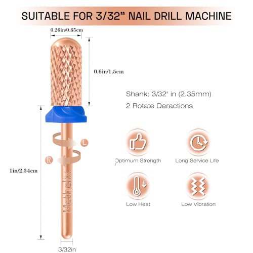 3PCS Carbide Safety Nail Drill Bit Set: 3/32" Large Barrel Smooth Round Top - color: Gold