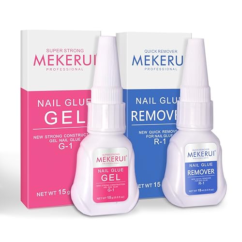 Mekerui Nail Glue & Remover Kit - 30+ Days Long-Lasting Gel, No UV Light Needed, Dropper-Type Quick Removal (G1 & R1 Professional Bundle) - size: 1 Fl Oz (Pack of 1)