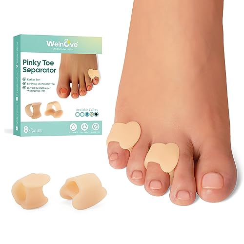 Welnove Gel Toe Separator - 8 Pack Pinky Toe Spacers - Little Toe Cushions, Small Sleeves for Preventing Rubbing & Reducing Pressure (Beige) - color: Beige