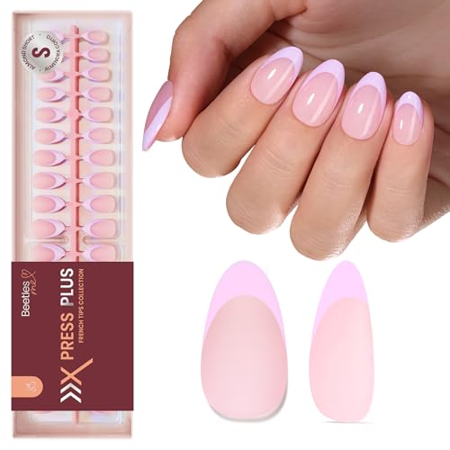Beetles Purple French Tips Press On Nails, 160 Pcs Short Almond - color: 5 - Purple French - S