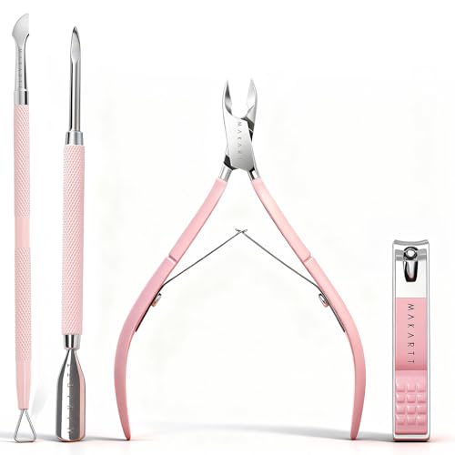 Makartt Pink Cuticle Trimmer Set with 2 Pushers, Nail Clipper & Nipper - size: Cuticle Tools-4pcs