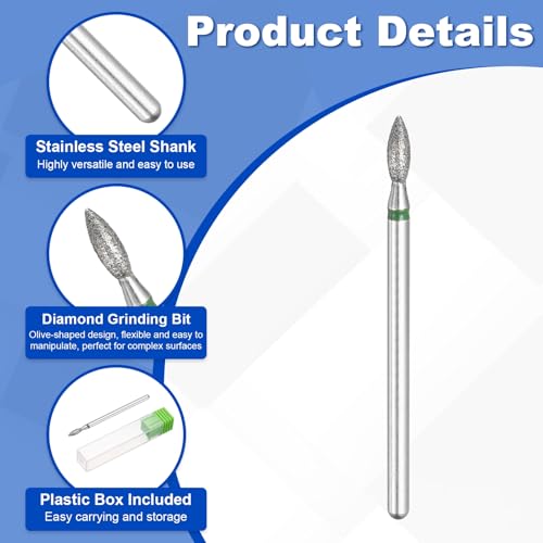 20 Pcs Diamond Grinding Bit, 100-120 Grit 2.6x7mm Oval Head