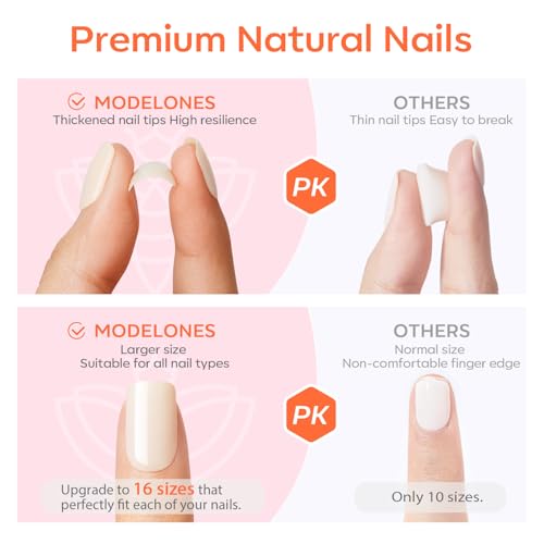 modelones Short Press on Nails, Oval Fake Nails Kit Nails Press Ons - color: A1-Pink White
