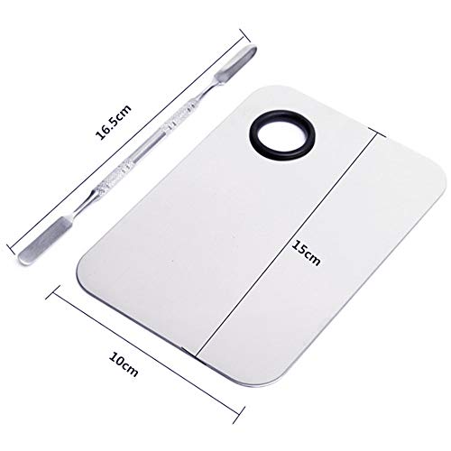 Stainless Steel Cosmetic Makeup Palette, Professional Cosmetic Mixing Makeup Palette Spatula Makeup Artist Tool, Beauty Salon Color Cream Mixing Palette With A Spatula Makeup Nail Art Palette - size: 2 Piece Set