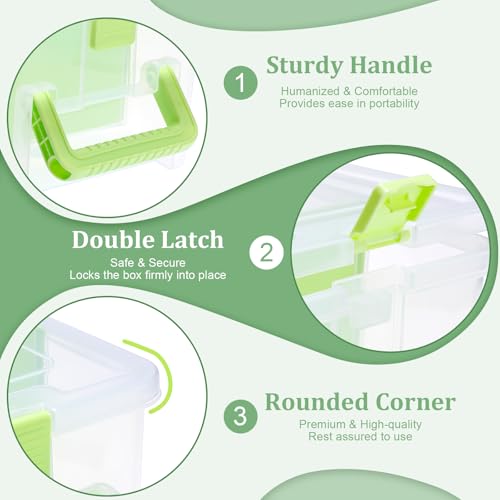 BTSKY Clear Plastic Dividing Storage Box with 4 Deep Compartment Sewing Box - size: 13.9x7.9x6.2 Inches-Green