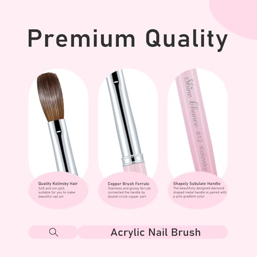 Acrylic Nail Brush Size 16, 100% Pure Kolinsky Nail Brush for Acrylic Application, Professional Nail Extension Manicure Tool Nail Drawing Pen for DIY Home Salon(Pink) - color: Pink, size: #16