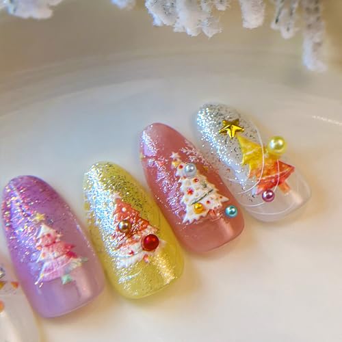 Christmas Nail Stickers for Nail Art Cute Colorful Christmas Tree Nail Art Stickers Xmas Winter 5D Embossed Nail Decals 3D Self-Adhesive Nails Supply Manicure Sliders for Nails Decoration - color: Cute Colorful Xmas Tree
