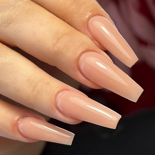 Qsnidy Ballerina Press on Nails - Nude, Extra Long Coffin - color: Nude