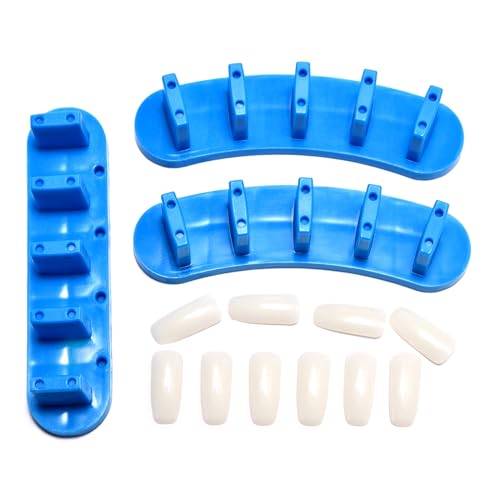 3Pcs Nail Practice Display Stand with 10Pcs False Nail Tips - color: Blue