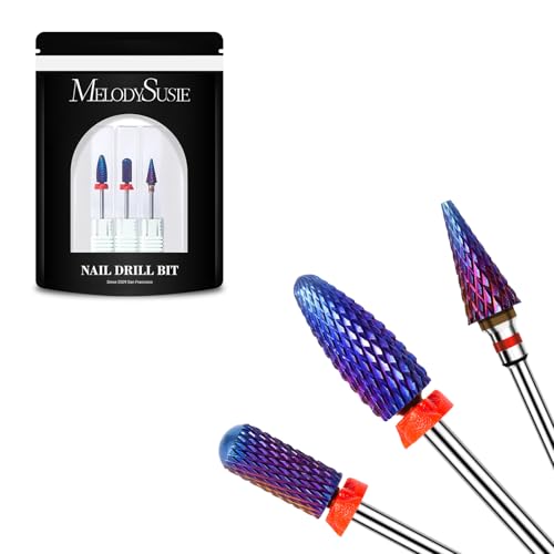 MelodySusie 3Pcs Nail Drill Bits Set, 3/32'' Carbide Tungsten Bits, Long Flame, Smooth Round Top Small Barrel and Tapered Nib Bits, Suitable for Manicure Pedicure Cuticle Gel Acrylic Remover, Purple - size: C Set