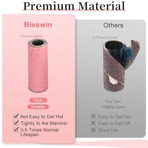 500pcs 180 Grit Small Sanding Bands for Nail Drill with 2pcs 3/32’’ Upgrade Mandrels Bits, Mini Sanding Bands for Nail Drill for Manicure Nail Salon and Nail Enthusiasts Use, Pink - size: 500Pcs 180 Grit-Pink