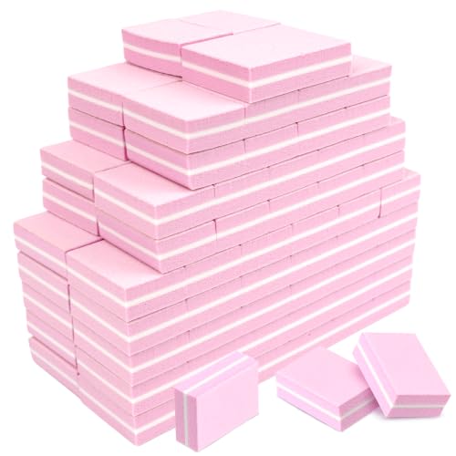 SALVMARY Mini Nail Buffer Blocks Files 100/180 Grit Pink 100 Pcs - size: Mini Nail Buffer - Pink 100Pcs