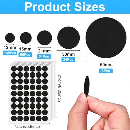 Ouligay 322 PCS Self-Adhesive Screw Hole Sticker, Black Screw Covers Stickers, 12mm/15mm/21mm/30mm/50mm Screws Cover Stickers Dustproof Sticker for Various Furniture Cabinet, Drawers, Desks - color: Black