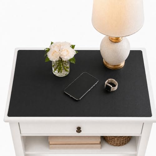 Leather Nightstand Mat for Bedside Table, Waterproof Vanity Desk and Nail Table Mat, Non-Slip Dresser Top Cover for Makeup, Perfume and Daily Essentials(Black, 17.7"*15.7") - color: Black, size: 17.7" x 15.7"