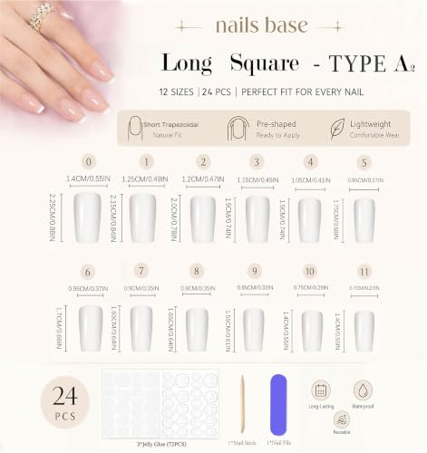 Pearl White Cat Eye Press On Nails, Short Square, 24 Pcs - color: Champagne