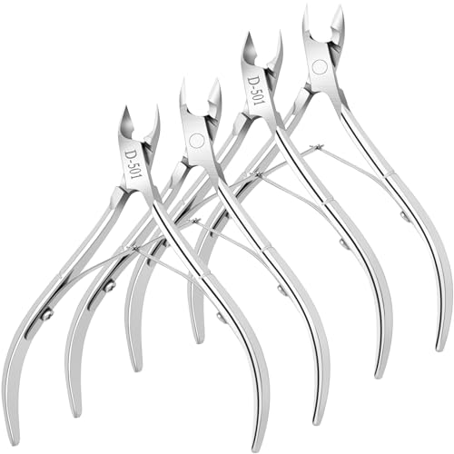4 Pack Professional Cuticle Nippers, Silver Nail Trimmer & Cutter - color: Silver